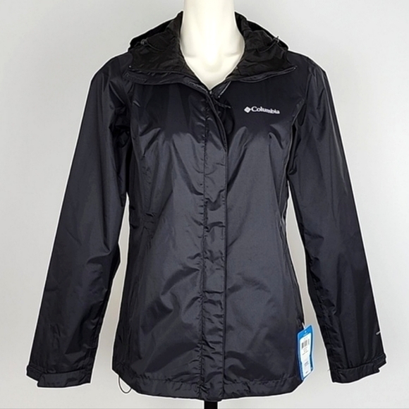Columbia Women’s Black Arcadi II Hooded Waterproof Rain Jacket Mesh Lined Size S - Picture 9 of 16